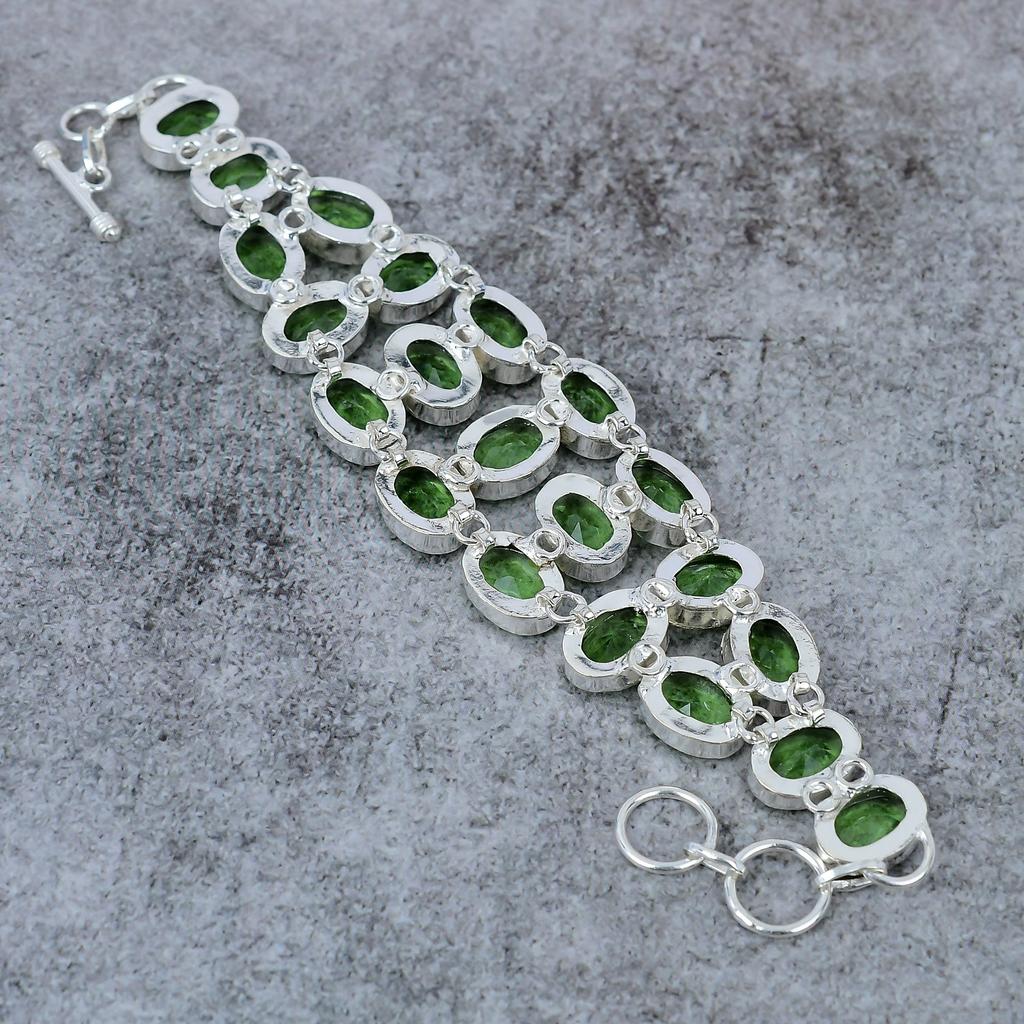 Peridot Gemstone Handmade 925 Sterling Silver Bracelet 7-8" M-294