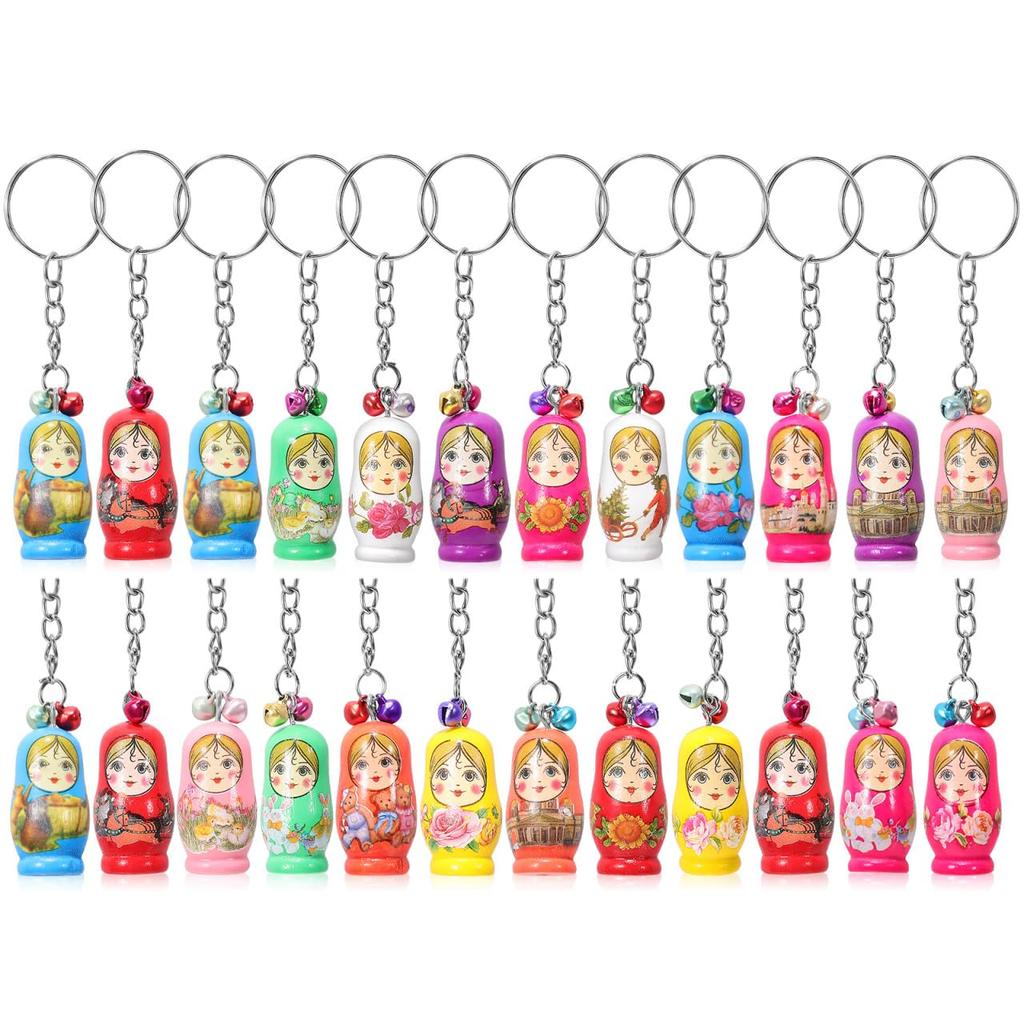 DEARMAMY Süße kleine Matroschka Schlüsselanhänger, Set von 12, Lustige Taschenanhänger, Perfekt für Weihnachten oder Halloween, Zufällige Designs