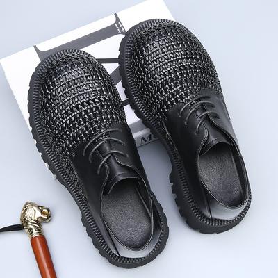Sandales d'été pour hommes tissées à la main creuses respirantes chaussures derby pour hommes haut de gamme business décontracté chaussures en cuir à grosse tête