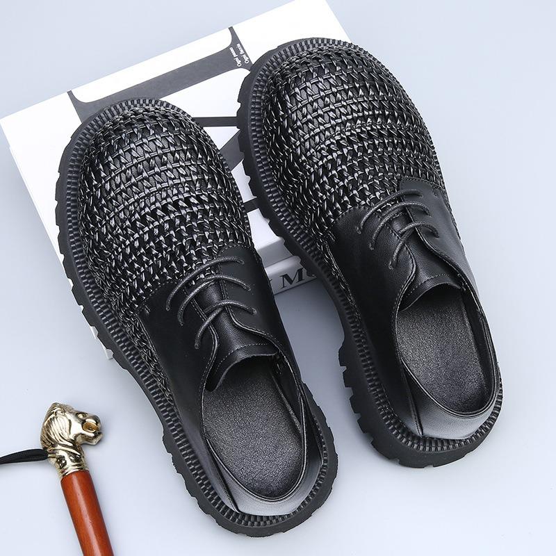 Summer men's sandals hand-woven hollow breathable derby shoes men's high-end business casual big head leather shoes