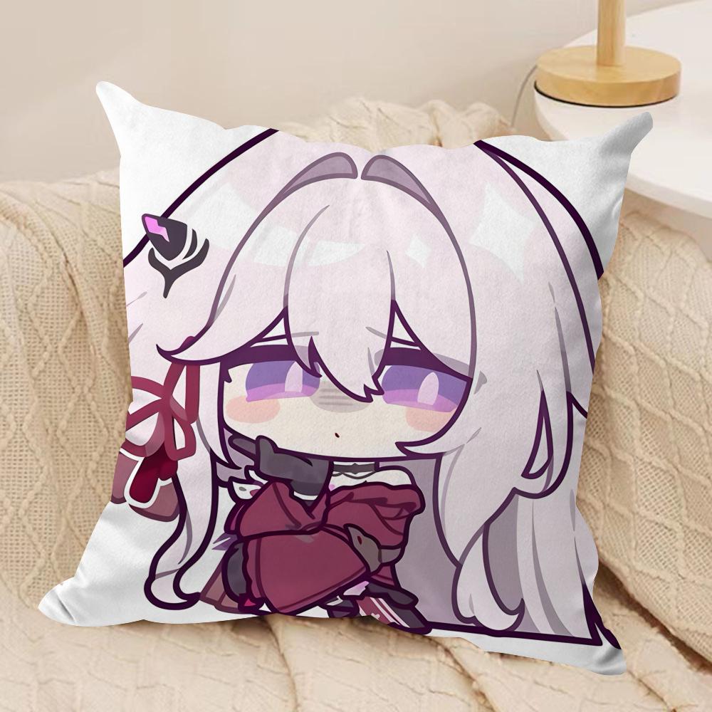 Anime Game Honkai Impact Cushion Cover Silky Short Plush Invisible Zipper Dustproof Sofa Pillow Case For Home Decor