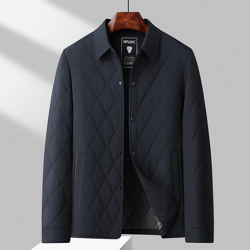 Men's 2023 Quilted Diamond Pattern Silk-Cotton Jacket - Lightweight Autumn Winter Shirt Style
