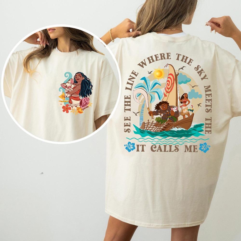 The sea it calls me Moana Shirt Moana And Maui Shirt Ocean Map land Tee Funny Magic Kingdom Family Trip S
