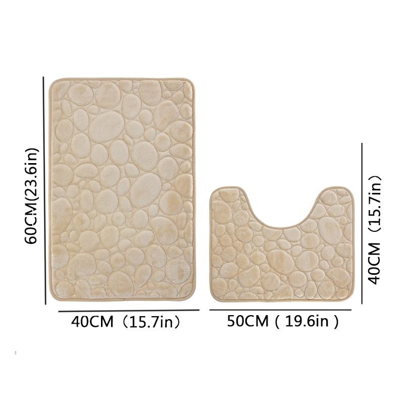 Embroidered Pebble Coral Velvet Floor Mat, Bathroom Carpet, Bathroom U-shaped Sponge Absorbent Foot Mat, Door Mat, Two-piece Set
