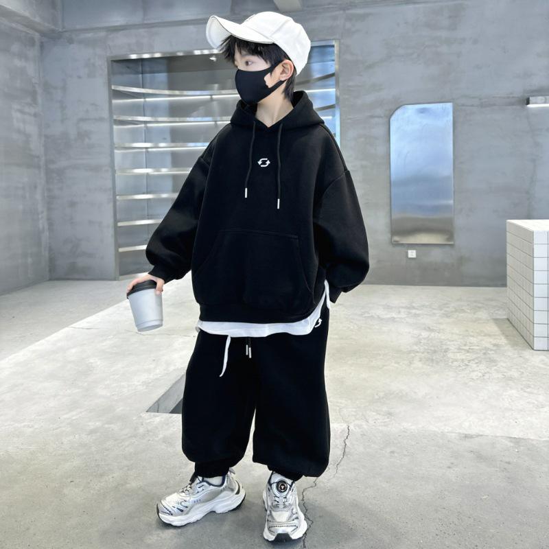

2025 Autumn Boys Cool & Stylish Hooded Sweatshirt Set 160cm чорний