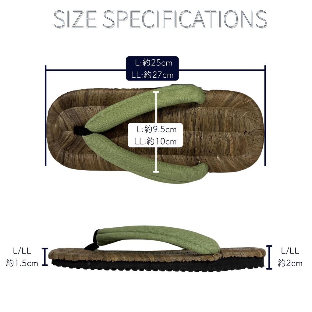 Edoten Geta Sandals, Radial Sole, Crow Bamboo, Cushioned Strap, Made in Japan, Matcha Green Canvas, Size LL