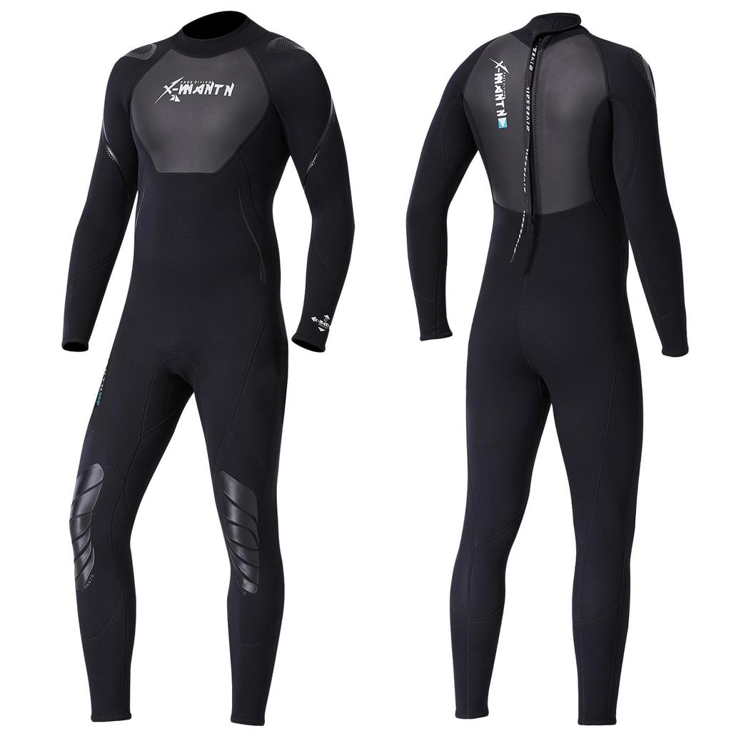 Men's 3mm Neoprene Full-Suit Wetsuit for Diving, Surfing, and Fishing, One-Piece Back Zip, Classic Style, Size L