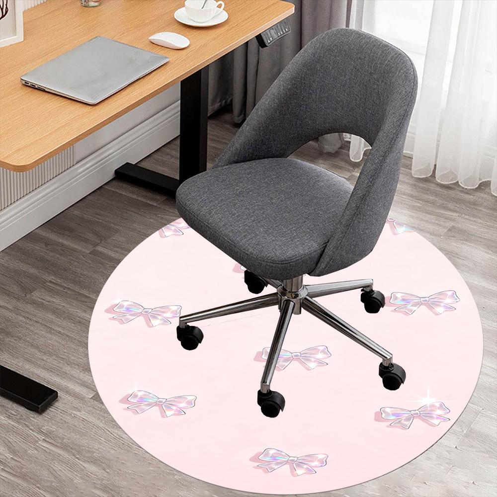 1pc Bowknot Pink Round Chair Mat Office Area Rug - Non-Slip, Floor Mat for Office, Bedroom, and Indoor Decor P127049