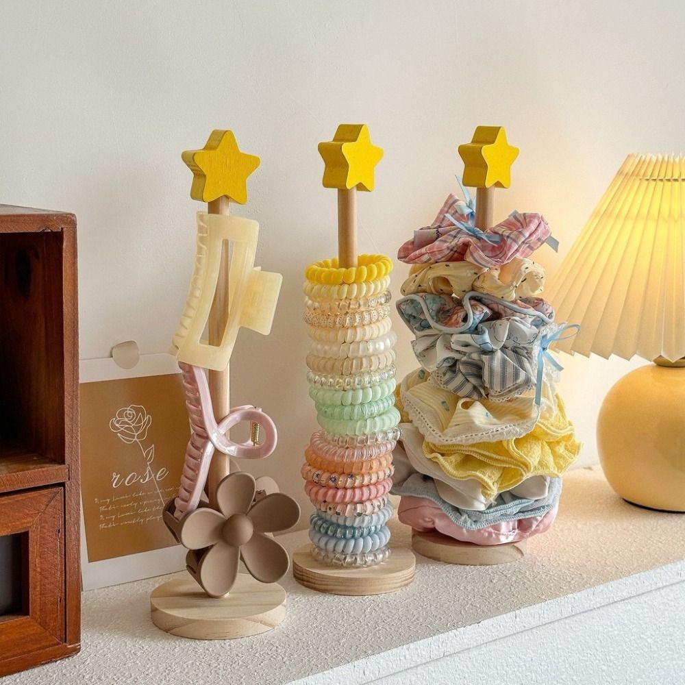 Dopamine Hair Loop Holder Wooden Hair Clip Display Stand Durable Head Rope Storage Rack