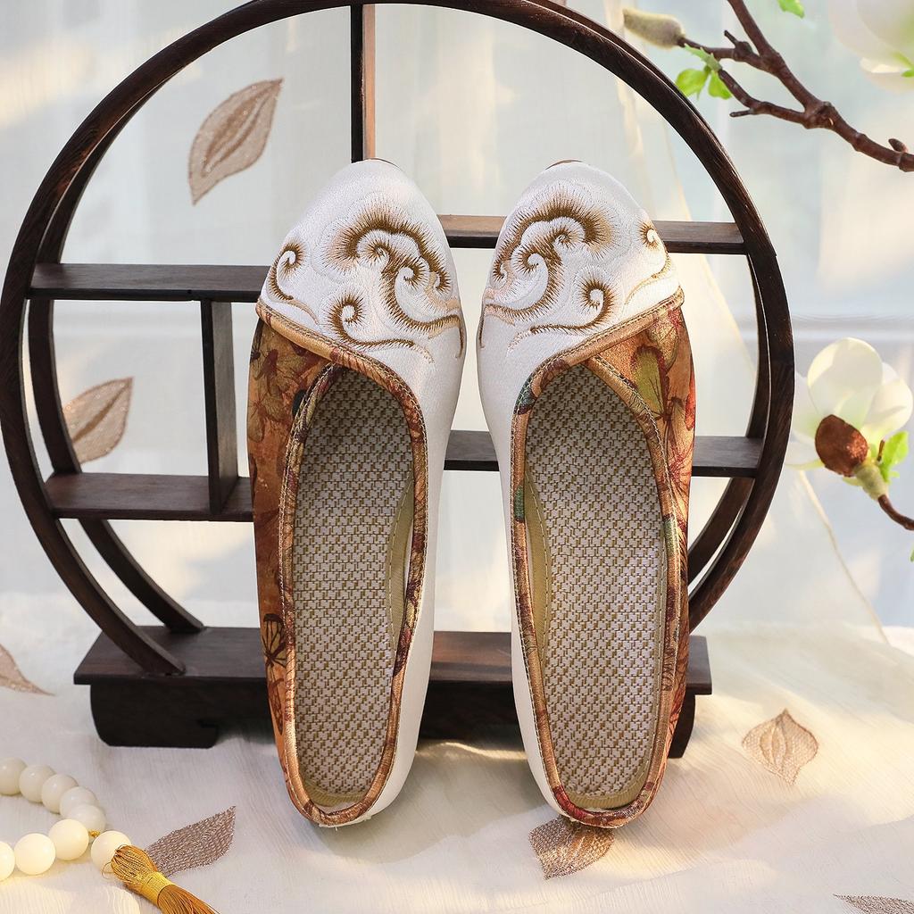 [Floating Clouds] 2024 Spring New Chinese Style Pointed Cheongsam Dance Women's Shoes Retro Printed Old Beijing Cloth Shoes