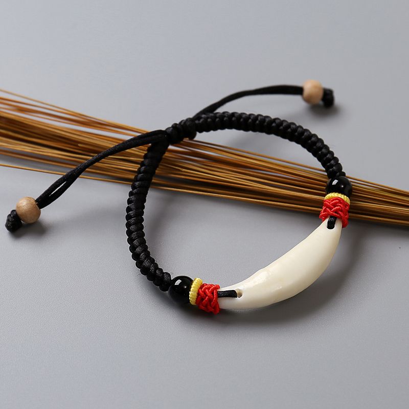 

Настоящий браслет из зубов черной собаки, браслет на ногу из волчьих зубов, детские украшения, кулон знака зодиака, подарок на день рождения для пары, ювелирное изделие-браслет из зубов Black rope 13-14cm children