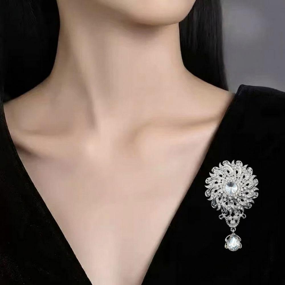 Clear Crystal Wedding Crystal Brooch Water Drop Shape Versatile Bridal Brooch Flower Design DIY Dangle Brooch Wedding Party
