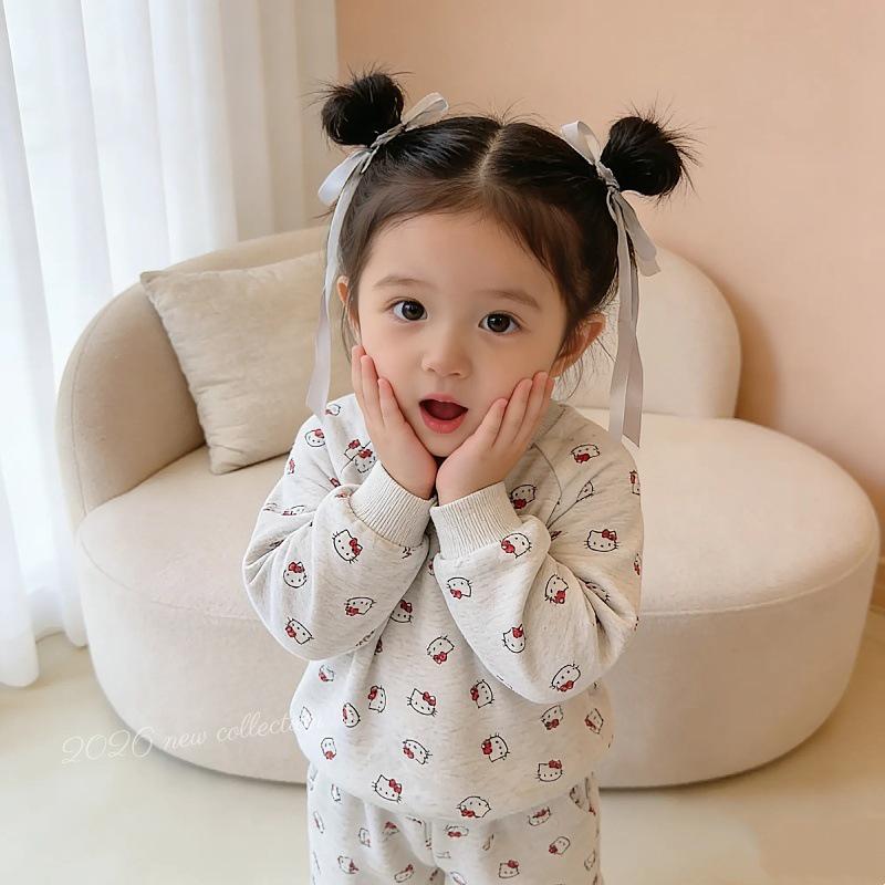 Baby Girls' Cute Cartoon Print Two-Piece Set: Round Neck Sweatshirt & Joggers