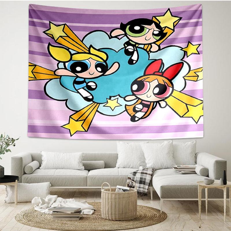 The Powerpuff Girls Print Tapestry - Portable Wall Decor Cloth, for Home, Dorm, Travel, Bedroom, Living Room - Ideal Birthday Housewarming Gift