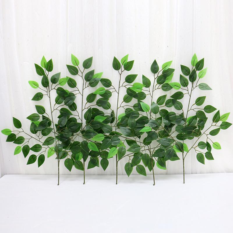 12PCS Green Plants Artificial Banyan Leaf Branch Plastic Tree Rattan Landscaping Accessories Wedding Garden Home Christmas Decor