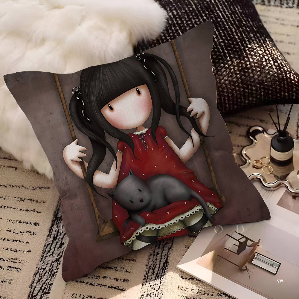 S-Santoro-Gorjuss Cute Cartoon Cushion Cover Polyester Sofa Cushions Decorative Throw Pillows Home Decoration Pillowcover