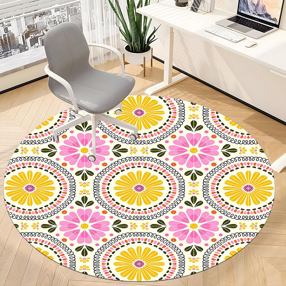 1 Stück runder Teppich mit Blumenmuster für das Büro, rutschfest, weich und langlebig, Büroteppich zur Innendekoration, perfekt für das Büro, schöne Dekoration yy2603230