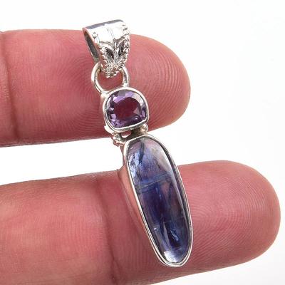 Naturlig kyanit, rosa ametist 925 massivt sterlingsilver presenthänge 1,50" i1i64