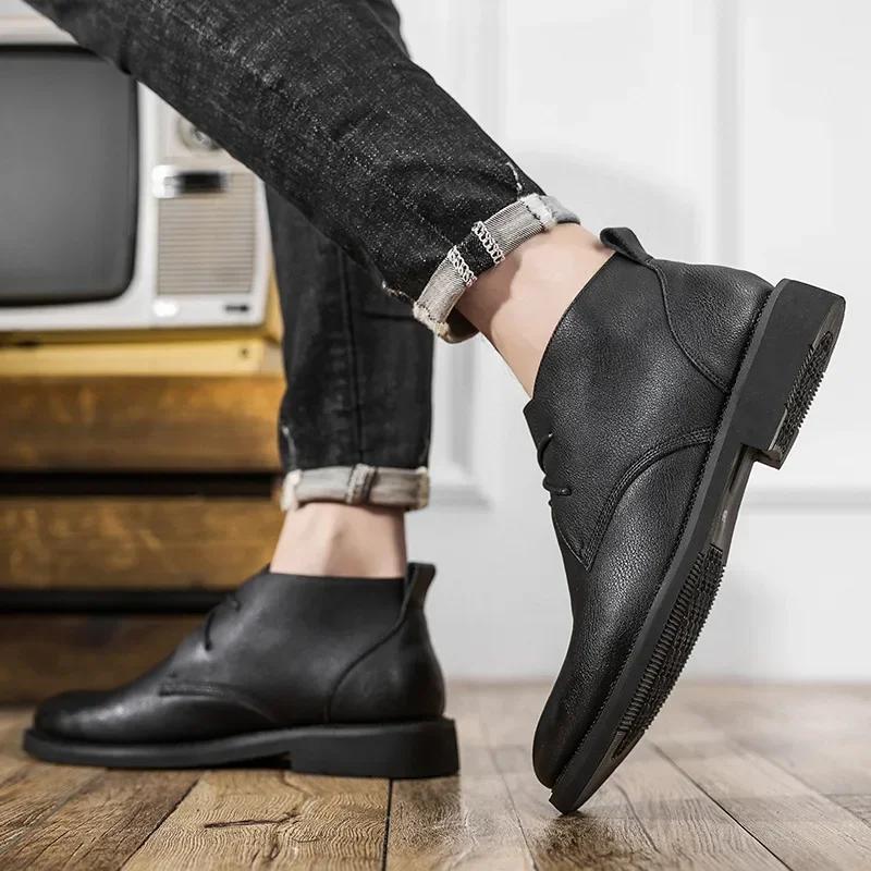 Fashion Mens Casual Business Office Formal Dress Chelsea Boots Shoes Genuine Leather Boot Black Ankle Botas Hombre Chaussure 2024