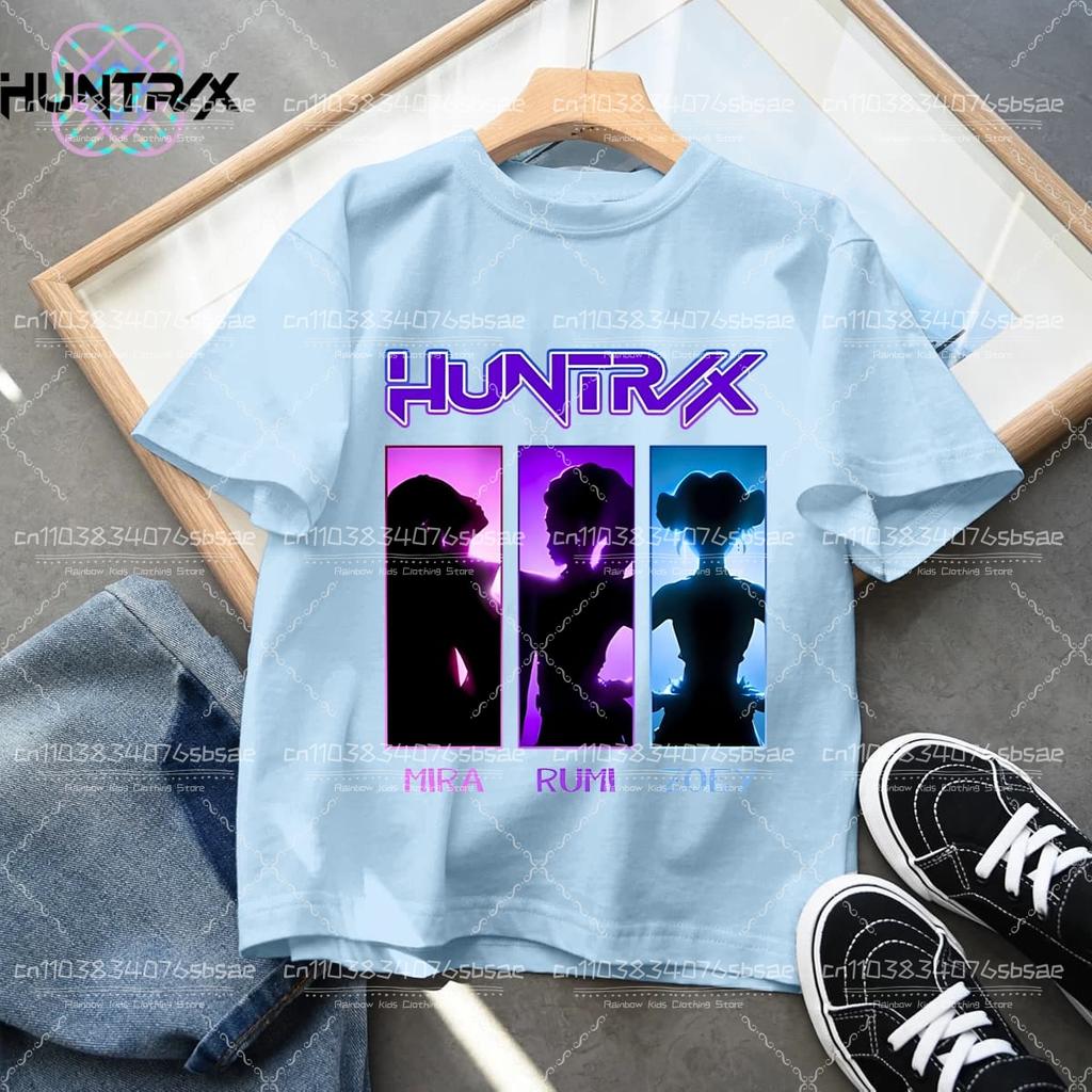 T-shirt Casual alla Moda per Bambini KPop Demon Hunter Cotone Top Girocollo Film Cartone Animato Ragazze Ragazzi T-Shirt Abbigliamento Casual Ragazze