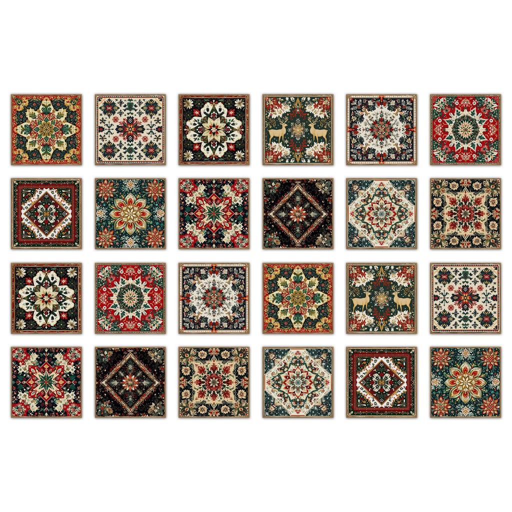 24pz Elementi Natalizi Classici Vintage Adesivi Piastrelle Ceramiche Bagno Cucina Soggiorno Autoadesivi Decorativi