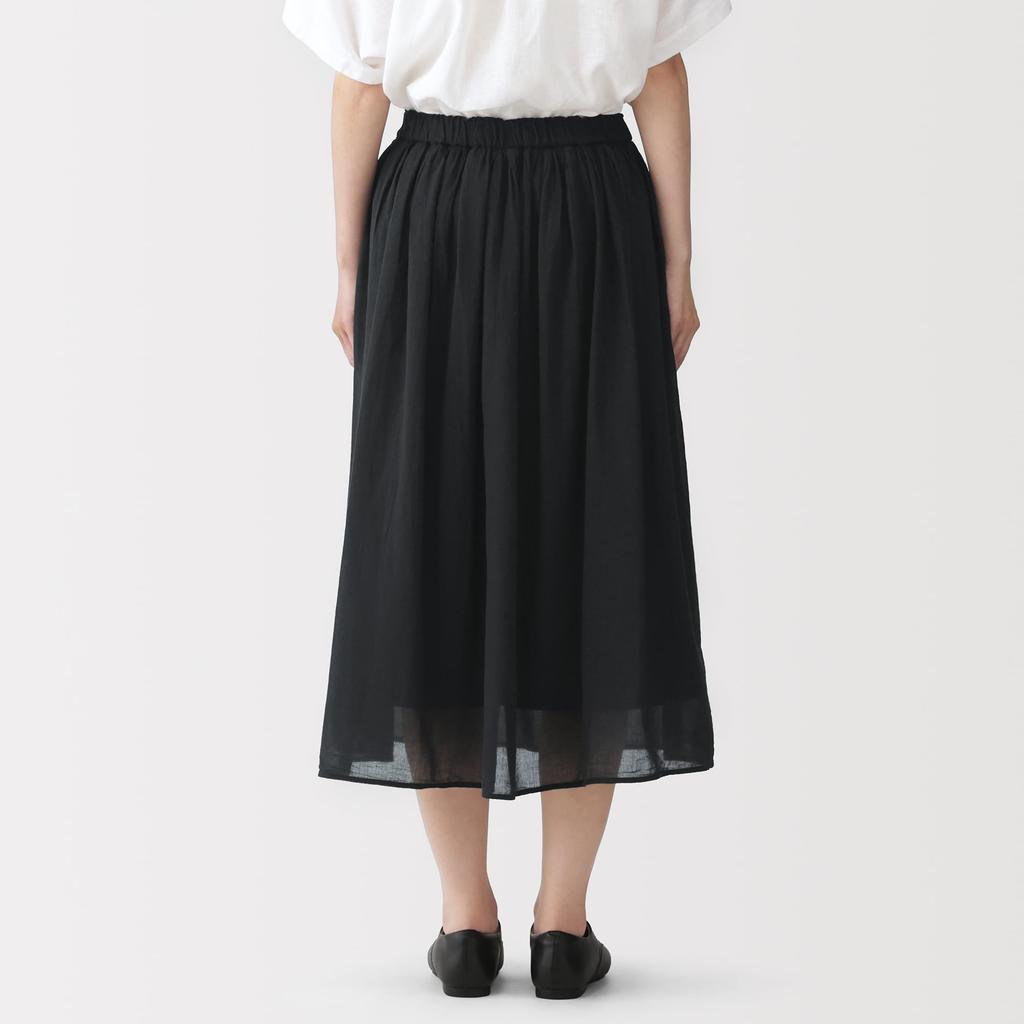 MUJI Gathered Black Size M Women's High-Twist Skirt, Check, (BE1ZZA6S)