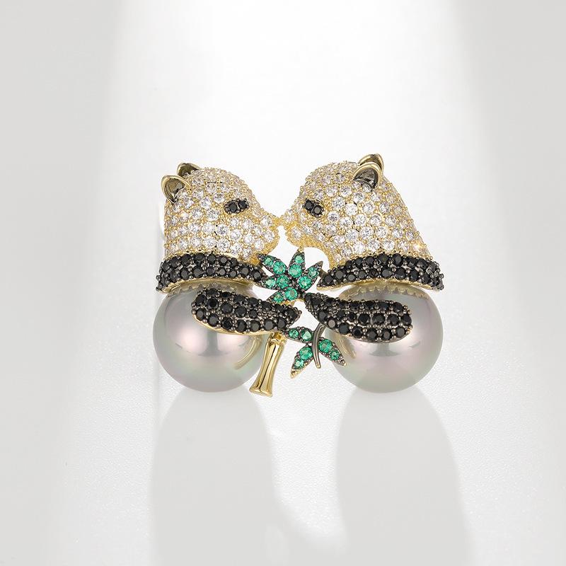 Bo Xin Yun Zircon Panda Pearl Brooch: High-End Cute Animal Corsage Pin