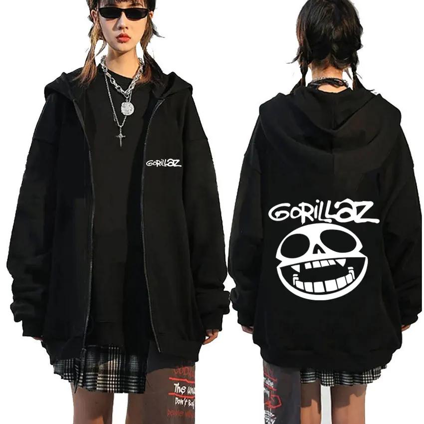 Anime Rock Band Gorillaz Demon Days Eyes Graphic Zipper Hoodie Men Hip Hop Fashion Oversized Zip Up Jacket Unisex Zip Up Sweatshirt