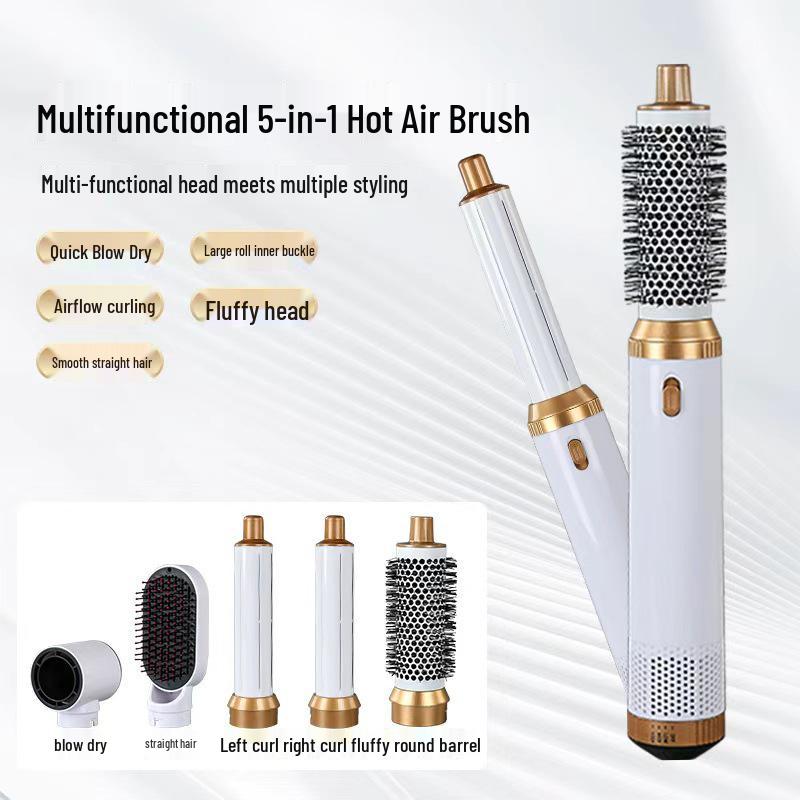 5-in-1 Hot Air Brush Set: Automatic Curler, Straightener, Multifunctional Hair Dryer with Replaceable Heads