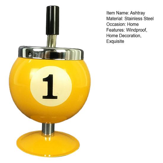 Ash Case Large Windproof Heat Resistant Three Bayonets with Lid Fashion Pool Billiard Ball Design Ashtray Ornament for Bar