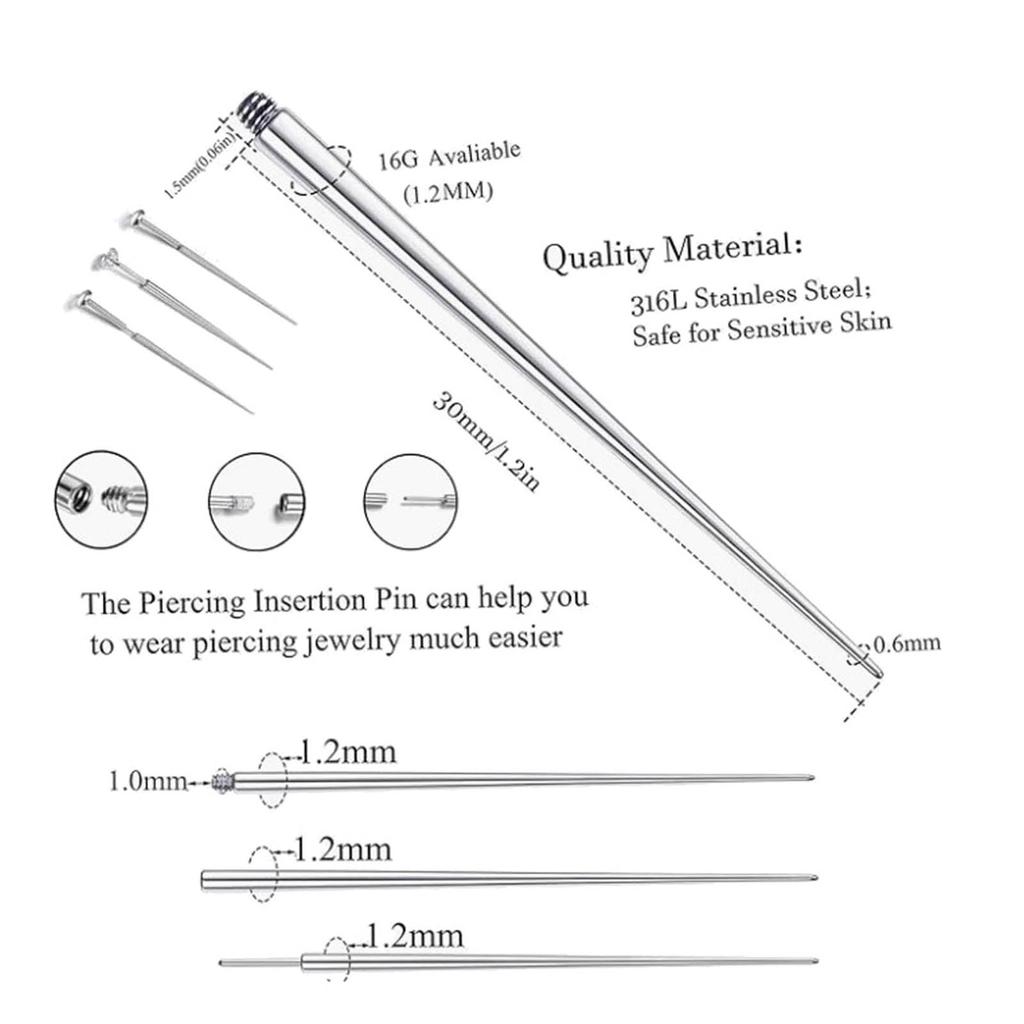 3Pcs/Set Convenient and Durable Piercing Tool Stainless Steel Insertion Taper for Navel Body Stretching Piercing Kit