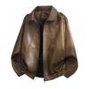 Mens Retro PU Leather Jacket Casual Motorcycle Style Outerwear With Notched Collar Side Pockets