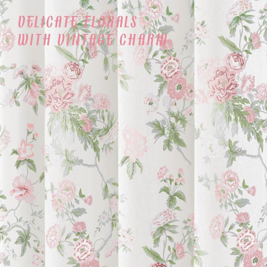 Pink And Sage Green Floral Vintage Shower Curtain,Cottage Core Cotton Shower Curtains For Bathroom,72Wx72H