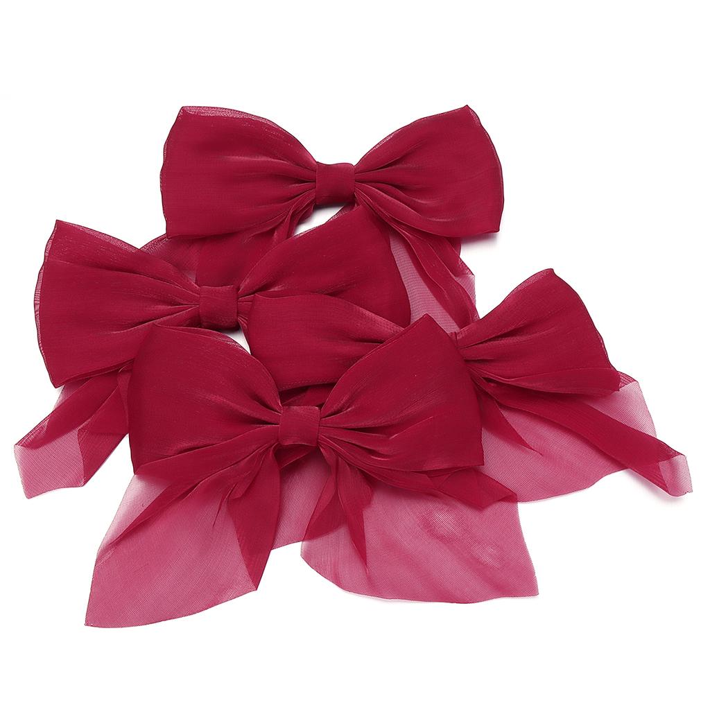 4Pcs Solid Color Chiffon Bow 12x11cm Cute Handmade Ribbon Bowknot for DIY Hairpins Hair Accessories Crafts Clothing Decoration