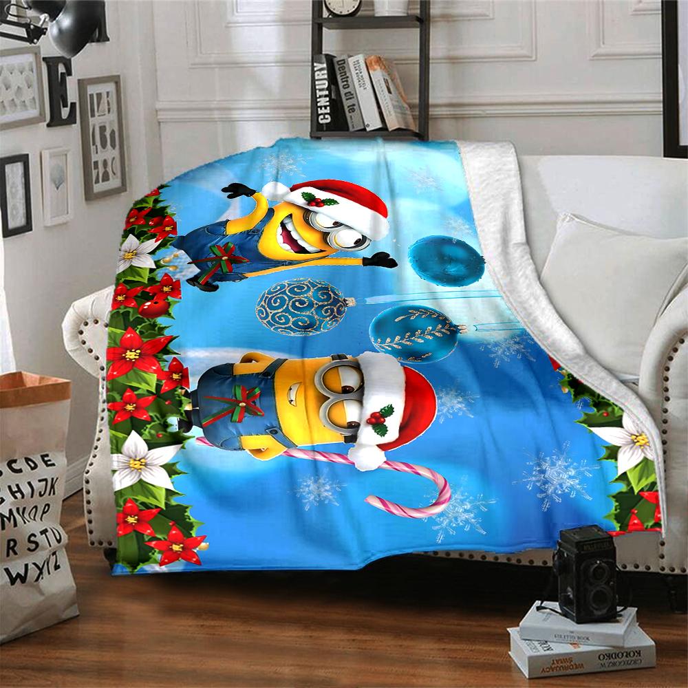 1Pc Christmas Minion Celebration Blanket Soft Throw Blanket For Home Bedroom Bed Sofa Travel Office Solid Christmas Blanket