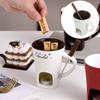 DECHOUS 2 Pack Fondue Pot Ceramic Chocolate Fondue Mug Set with 2 Forks Personal Fondue Mugs Melting Pot for Chocolate, Cheese, Butter, Suitable for