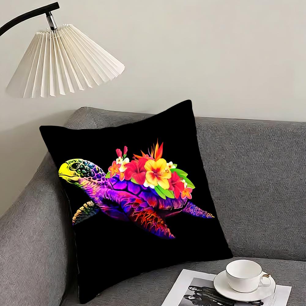 Hawaiian turtle Cushion Cover Pillowcase Ultra Soft Skin Friendly Fabric Cloud Like Comfort Concealed Zipper