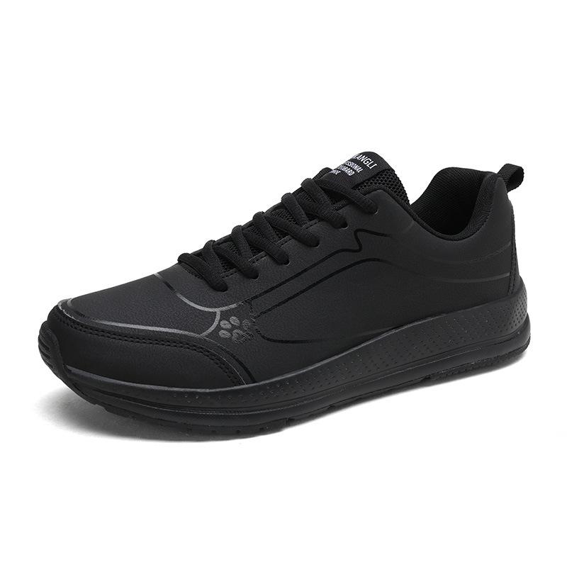 Foreign Trade Autumn and Winter Sports Shoes Men's Black Leather Waterproof and Lightweight Shock-absorbing Running Shoes Casual Soft-soled Travel Sh