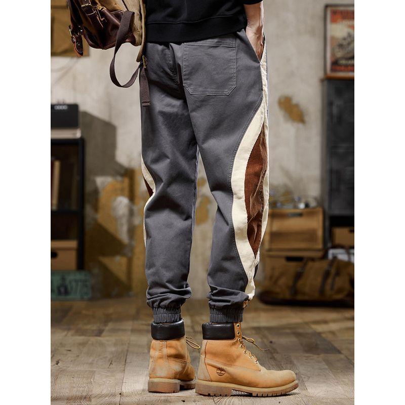 Foreign Trade Surplus American-Style Color-Blocked Casual Pants for Men, Spring and Autumn Loose Elastic Jogger Pants, Vintage Workwear Long Pants