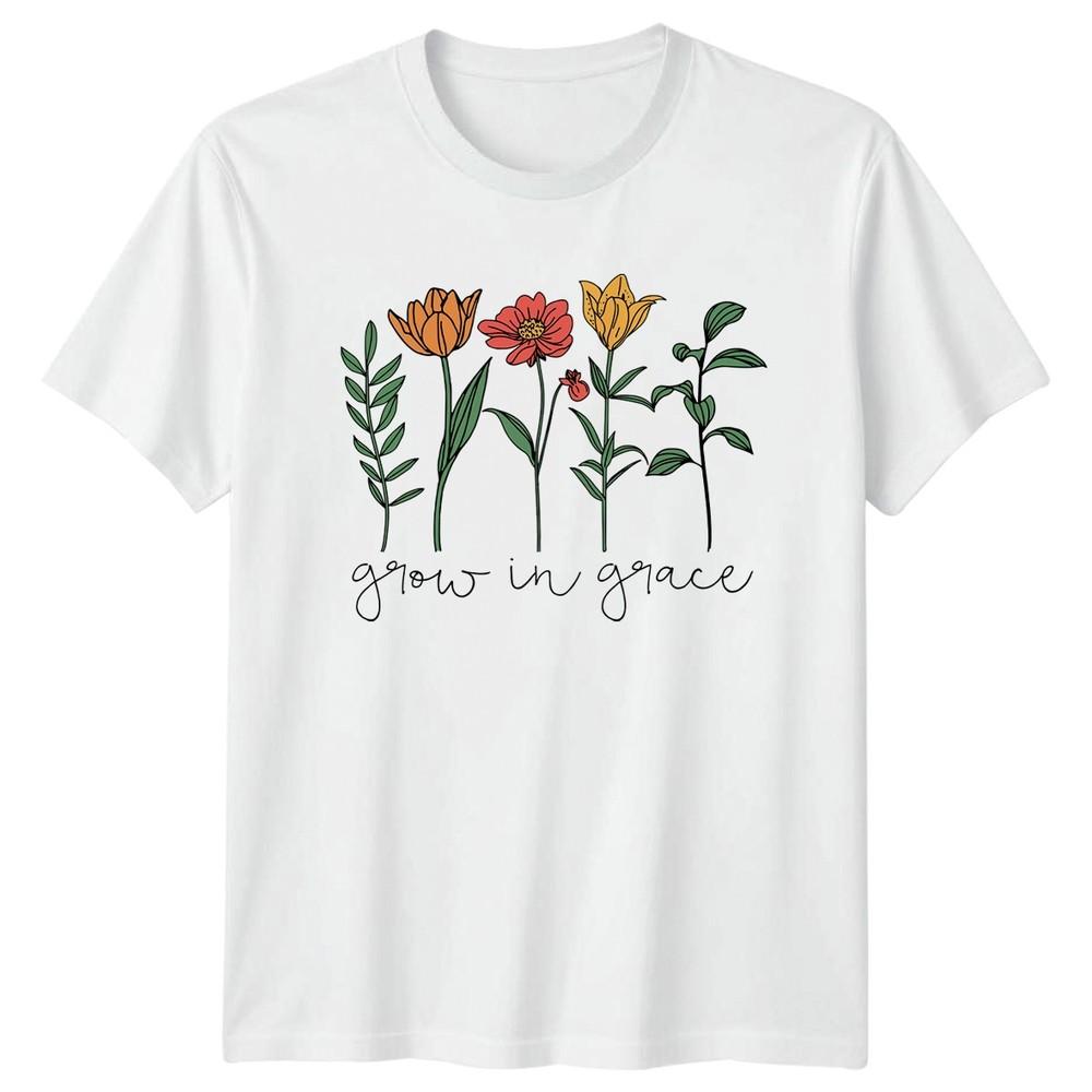 Grow In Grace Unisexs TShirt Botanical Floral Faith Mothers Day Gift For Her S