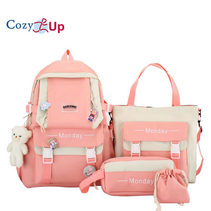 

Рюкзак Cosy Up для учениц начальной школы, рюкзак для девочек из холщовой сумки из четырех предметов, рюкзак большой вместимости для учениц младших классов средней школы