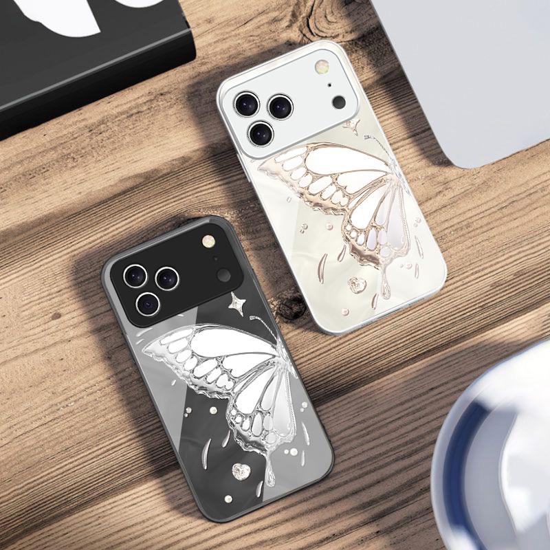 Butterfly of Ice Crystals For iPhone 17 Air 16 E 15 14 13 Plus 12 Mini 11 17 Pro Max XR Xs Max 16E 7 8 Tempered Glass Phone Case