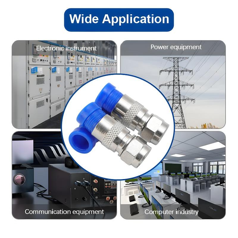 5/50x RG6 Compression Connectors Waterproof F Connector with Blue Insulation Sleeves for Secure Electric Cable Joining Supplies