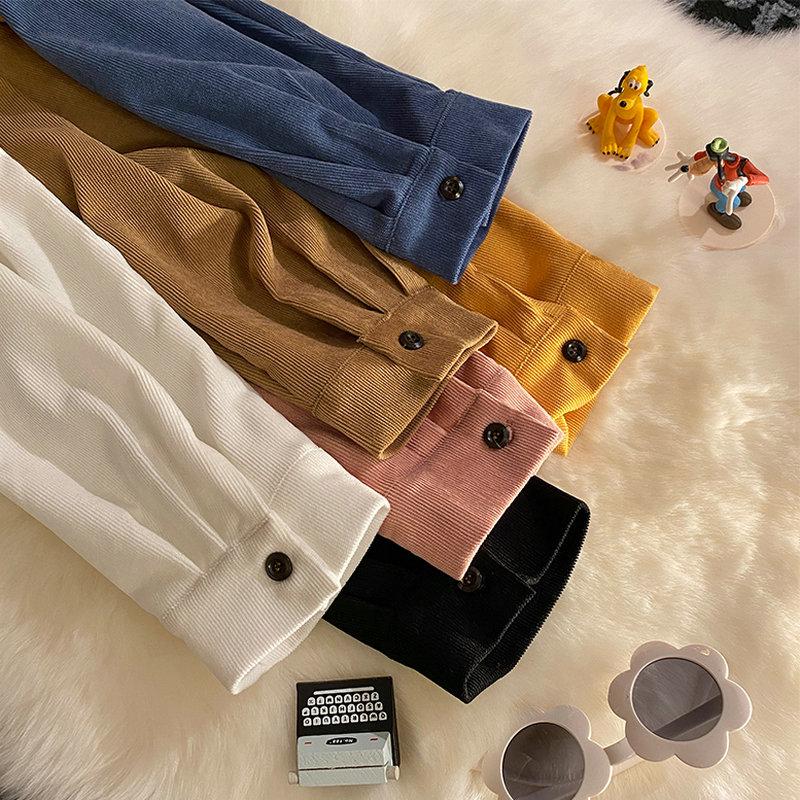 Spring Autumn Corduroy Long Sleeve Men's Shirts Streetwear Solid Color Oversize Harajuku Man Shirt