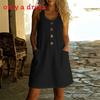 Abito Estivo Casual Senza Maniche in Lino Monocolore Giuntato con Scollo a U per Donna