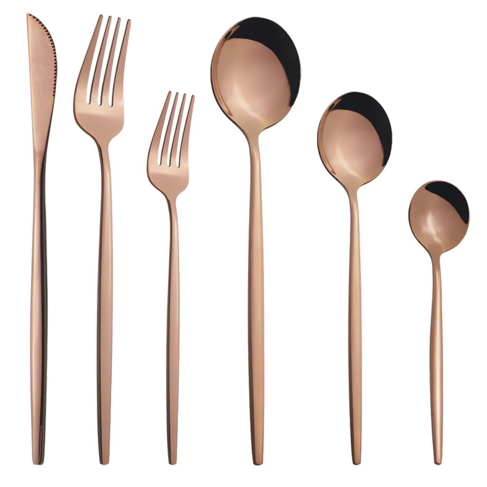 6Pcs/Set Gold Dinnerware Cutlery Set Mirror Stainless Steel Dinner Flatware Knife Dessert Fork Coffee Spoon Tableware Silverware Set