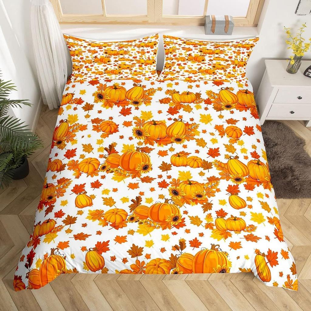 Hapy Thanksgiving Soft Duvet Cover Fal Maple Leaf Beding Set Microfiber Gnome Gold Pumpkin Farm Harvest Warm Comforter Cover Twin King