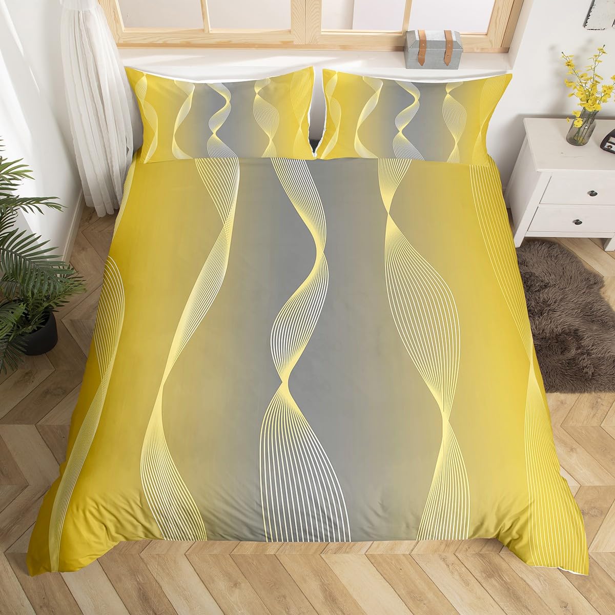 

Yellow And Grey Themed Duvet Cover Sets Queen Lightweight Down Quilt Covers Bedroom Decor Abstract Art Bedspread Covers No Quilt EU Single(135x200cm)