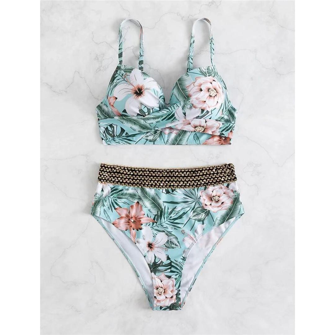 

мода S - XL косточки принтованный высокая талия бикини женский купальник женский купальник из двух частей бикини комплект купальный костюм купальный костюм S зелёный