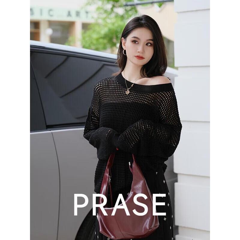 PRASE Mochi Tencel Hollow-Out Knit Cardigan L